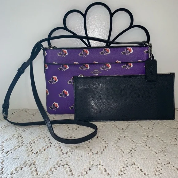 Coach Bramble Rose Crossbody Bag and Black Pouch - Picture 1 of 16